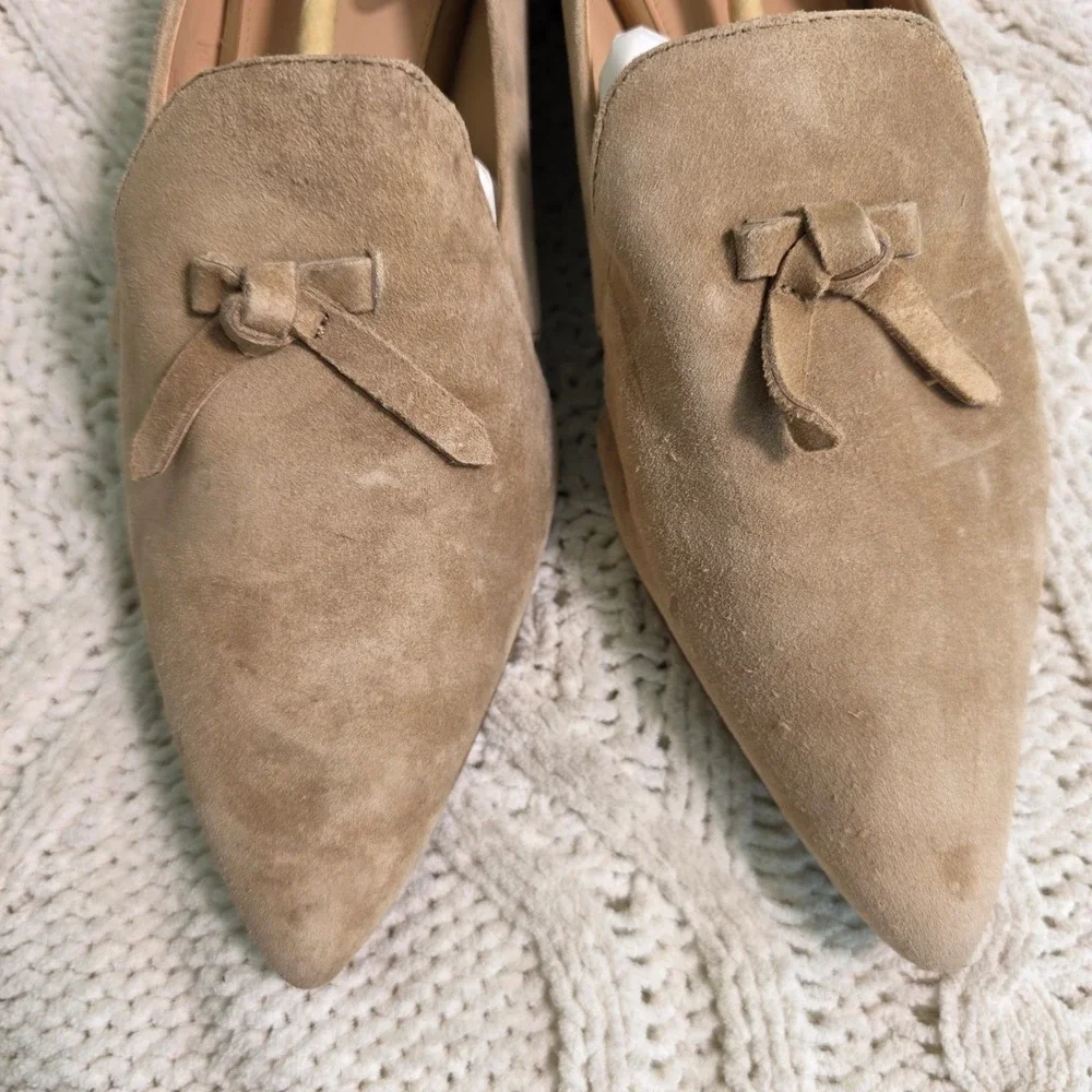 Cole Haan Grand 360 Suede Pointed Toe Bow Loafers Flats Tan Women 10B